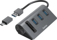 HAMA 5 Ports, 3x USB-A, SD, microSD, USB-Hub / Kartenleser, Anthrazit/Schwarz