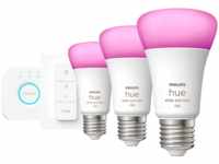 PHILIPS Hue White & Col. Amb. E27 inkl. DimmerSwitch 3x1100 3er Starter Set