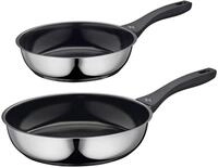 K&Uuml;CHENPROFI Bratpfannen-Set 2tlg. ROMA, schwarz/ silber, Edelstahl