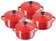 LE CREUSET Mini-Cocotte 4er-Set 10cm Metallics Kirschrot, rot,...