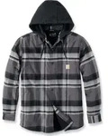 Carhartt Rugged Flex Relaxed Fit Flannel Fleece Lined Hooded Shirt Jac black...