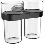 emco round C Doppelglashalter mit Kunststoffbecher, 432513300, Farbe: Schwarz