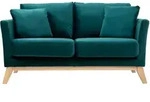 Sofa skandinavisch 2 Pl&auml;tze Samt Blaugr&uuml;n helle Holzbeine OSLO
