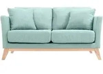 Sofa skandinavisch 2 Pl&auml;tze Lagunenblau und helle Holzbeine OSLO