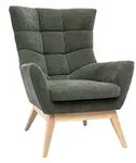 Skandinavischer Sessel mit Samteffekt in Khaki und Holz BRODY