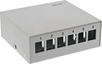 InLine 76266, InLine Patchfeld-Dose Aufputz f&uuml;r 6x Keystone RJ45, Metall, lichtgrau