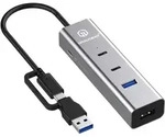 GRAUGEAR 4-Port USB HUB + PD Supports 2x USB-C 2x USB-A