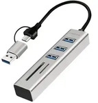 LogiLink USB 3.0 Hub, 4x USB-A, 5 Gbit/s, 2-in-1 Anschlusskabel, Silber