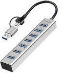 LogiLink USB 3.0 Hub, 4x USB-A, 5 Gbit/s, 2-in-1 Anschlusskabel, Silber