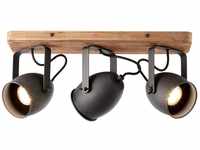 BRILLIANT Lampe, Crowton Spotbalken 3flg kohlenschwarz/holz, Metall/Holz, 3x PAR51,