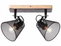 BRILLIANT Lampe, Whole Spotbalken 2flg schwarz/holzfarbend, Metall/Holz, 2x D45, E14,