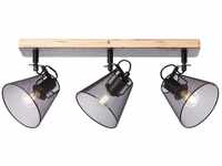BRILLIANT Lampe, Whole Spotbalken 3flg schwarz/holzfarbend, Metall/Holz, 3x D45, E14,