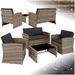 tectake&reg; Rattan Lounge, f&uuml;r 4 Personen, UV-best&auml;ndig, mit Sicherheitsglasplatte