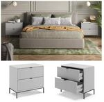 Vicco Nachtkommode Eliza 2er Set, Grau 66 x 36 cm, Nachttisch mit 2 Schubladen