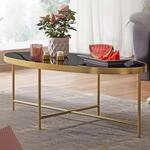 FineBuy Couchtisch Glas Schwarz Wohnzimmertisch Oval 110 x 56 Glastisch Gold