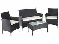 Poly-Rattan Garten-Garnitur MCW-D82, Sitzgruppe Lounge-Set ~ schwarz mit Kissen creme