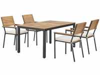 Juskys Akazienholz Gartengarnitur Rhodos - Tisch, 4 Stühle & Auflagen - Gartenmöbel