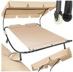 tectake&reg; Gartenliege, f&uuml;r 2 Personen, 2 Transportrollen, 2 Kopfpolster, 215 x...