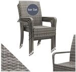 Juskys Polyrattan Gartenst&uuml;hle Yoro 6er Set - Stuhl mit Armlehnen - Rattan St&uuml;hle