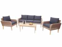 Garnitur MCW-H57, Garten-/Lounge-Set Sofa Sitzgruppe, rundes Poly-Rattan Alu + Akazie
