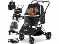 LOVPET® Hundewagen 3in1 Hundebuggy Hundebox Transporttasche 360° Große Räder