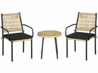 Outsunny Rattan Bistro-Set mit 2 Stühlen schwarz, natur 55L x 62B x 90H cm