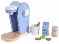 Moni Spielzeug Kaffeemaschine 4343 aus Holz, Tasse, Milchbeutel, Zuckerdose blau