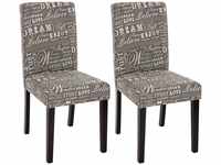 2er-Set Esszimmerstuhl Stuhl Küchenstuhl Littau ~ Textil mit Schriftzug, grau,