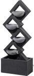 dobar Polyresin-Brunnen mit Pumpe und LEDs, eckig mit 4 Schalen, dunkelgrau