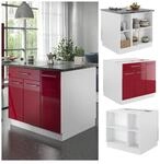 Vicco K&uuml;cheninsel K&uuml;chenblock Einbauk&uuml;che Fame-Line Wei&szlig; Bordeaux-Rot 90 cm