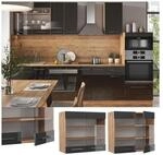 Vicco H&auml;ngeglasschrank K&uuml;chenschrank K&uuml;chenm&ouml;bel Fame-Line Eiche Anthrazit modern