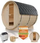 Artsauna Fasssauna Spitzbergen 220 - 6 Personen, 8 kW Ofen, Zubeh&ouml;r - Fichtenholz