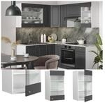 Vicco H&auml;ngeglasschrank K&uuml;chenschrank K&uuml;chenm&ouml;bel Fame-Line Wei&szlig; Anthrazit-Gold