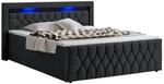 Juskys Boxspringbett Leona Samt 140x200 cm in Schwarz &ndash; mit LEDs, Topper &
