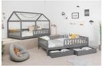 TiCAA 2 in 1 Hausbett Bodenbett wandelbar mit abnehmbaren Dach Duo 90x200,...