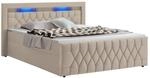 Juskys Boxspringbett Leona Samt 180x200 cm in Beige &ndash; mit LEDs, Topper &