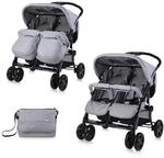 Lorelli Zwillingskinderwagen TWIN Wickeltasche Einhand-Klappsystem Fu&szlig;abdeckung grau