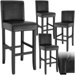 tectake&reg; Barhocker, gepolstert mit R&uuml;ckenlehne, Stuhlbeine aus Massivholz,