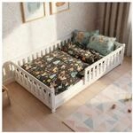 Juskys Kinderbett Naya 120x200 cm - Bett mit Rausfallschutz & Lattenrost - Holz