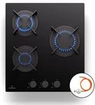 Goldflame Gaskochfeld 3-flammig Messing-Brenner Glaskeramik schwarz