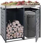 1er-M&uuml;lltonnenverkleidung mit Brennholzlager MCW-H40, M&uuml;lltonnenbox,...