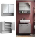 Vicco Spiegelschrank f&uuml;r Badezimmer Eliza 70 x 65 cm, Grau, Badezimmer, Ablage