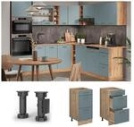 Vicco Schubladenunterschrank K&uuml;chenschrank R-Line Solid Eiche Blau Grau 40 cm modern