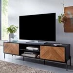 TV-Board Kommode 160cm MDF Eiche Schwarz Dekor Design Lowboard mit 2 T&uuml;ren