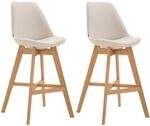 CLP 2er Set Barhocker Cannes Stoff-Bezug I Thekenhocker mit Eichenholz-Gestell