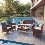 3-2-1-1 Poly-Rattan Garten-Garnitur Hamar, Lounge-Set Sitzgruppe Sofa ~