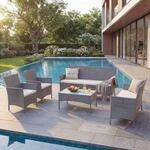 3-2-1-1 Poly-Rattan Garten-Garnitur Hamar, Lounge-Set Sitzgruppe Sofa ~ grau, Kissen
