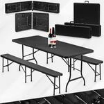 VESKA Bierzeltgarnitur 3-teilig - Rattan-Optik - anthrazit