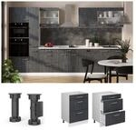 Vicco Schubladenunterschrank R-Line Schwarz Beton Wei&szlig; 60 cm mit Arbeitsplatte