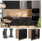 Vicco Unterschrank Fame-Line Eiche Schwarz gestreift 80 cm mit Arbeitsplatte